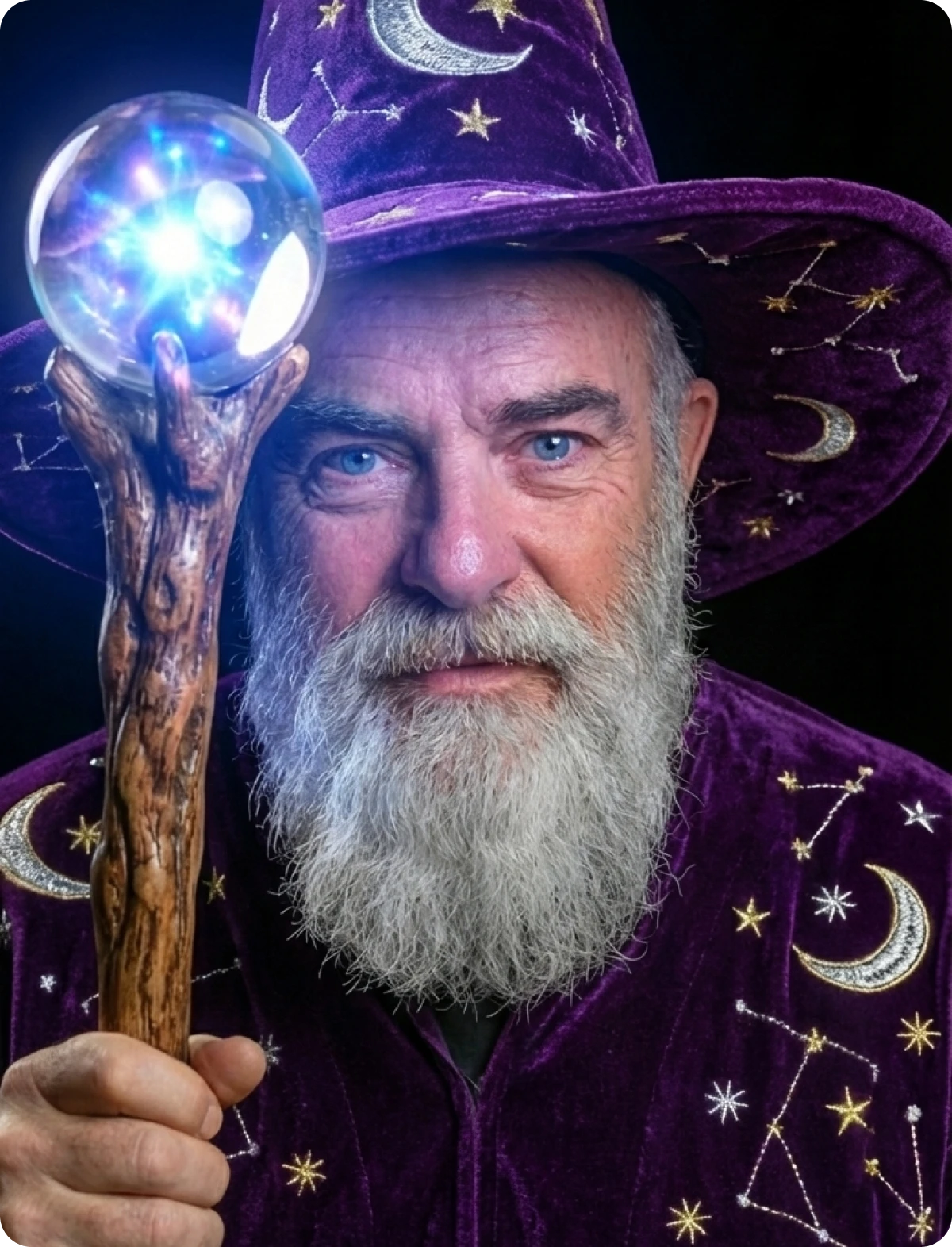Wizard with glowing staff and starry robe